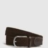 Reiss Dark Brown Elmont Woven Belt -Style Trend Shop U32 996s