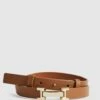 Reiss Tan Hayley Leather Square Hinge Belt -Style Trend Shop U36 265s