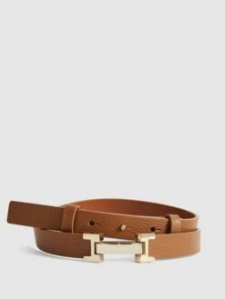 Reiss Tan Hayley Leather Square Hinge Belt