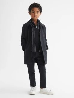 Reiss Navy Perrin Junior Mac With Zip Through Funnel Neck Insert 9 Reiss Navy Perrin Junior Mac With Zip Through Funnel Neck Insert -Style Trend Shop U40814s3