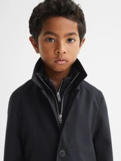 Reiss Navy Perrin Junior Mac With Zip Through Funnel Neck Insert 10 Reiss Navy Perrin Junior Mac With Zip Through Funnel Neck Insert -Style Trend Shop U40814s4