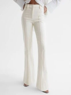 Reiss Cream Florence Petite High Rise Flared Trousers -Style Trend Shop U53 548s3