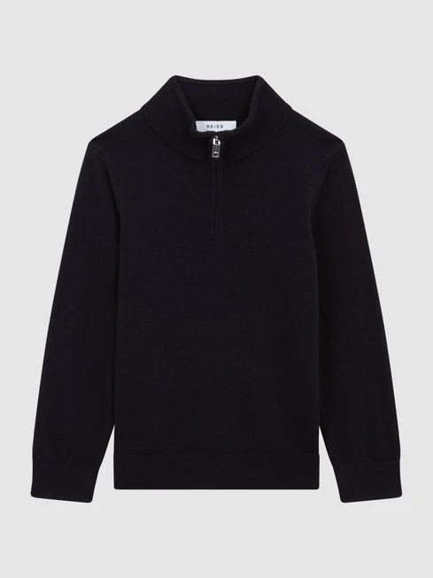 Reiss Navy Blackhall Slim Fit Merino Wool Zip Neck Jumper 4 Reiss Navy Blackhall Slim Fit Merino Wool Zip Neck Jumper - Image 2