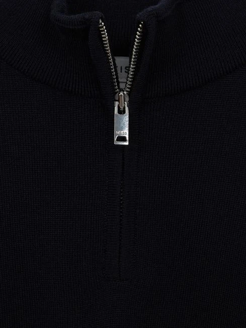 Reiss Navy Blackhall Slim Fit Merino Wool Zip Neck Jumper 7 Reiss Navy Blackhall Slim Fit Merino Wool Zip Neck Jumper - Image 5