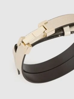 Reiss Gold Hayley Leather Square Hinge Belt -Style Trend Shop U70225s4