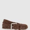 Reiss Chocolate Carlton Woven Leather Belt -Style Trend Shop U79 571s