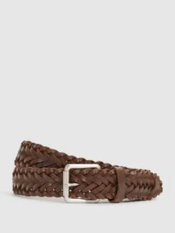 Reiss Chocolate Carlton Woven Leather Belt