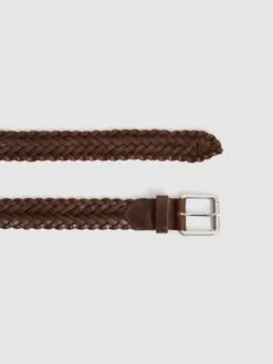 Reiss Chocolate Carlton Woven Leather Belt -Style Trend Shop U79571s5