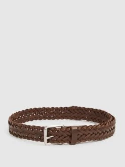 Reiss Chocolate Carlton Woven Leather Belt -Style Trend Shop U79571s6