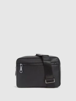 Reiss Black Carter Leather Cross-Body Bag