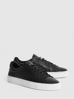 Reiss Black Finley Lace Up Leather Trainers -Style Trend Shop U98970s3