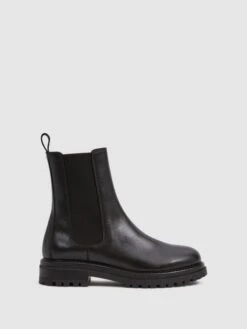 Reiss Black Thea Boots Leather Pull On Chelsea Boots