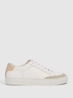 Reiss White/Mineral Pink Ashley Low Top Leather Trainers