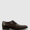 Reiss Brown Rivington Leather Monk Strap Shoes -Style Trend Shop U99 256s