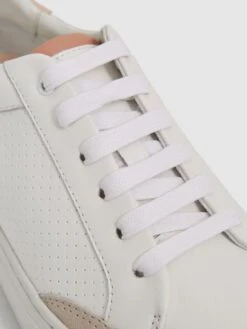 Reiss White/Mineral Pink Ashley Low Top Leather Trainers -Style Trend Shop U99236s4
